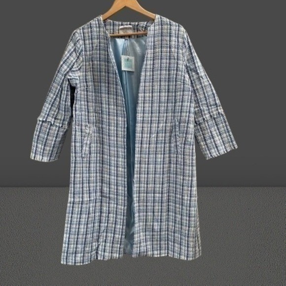 NEW Hayden LA Tweed Duster Coat Blue Large - Picture 2 of 5
